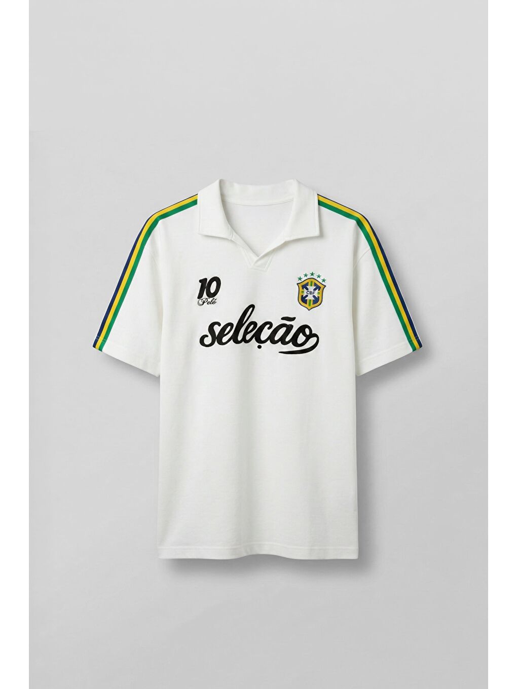 Erkek Regular Fit Nakış Detaylı Polo Yaka Forma T-Shirt Ekru