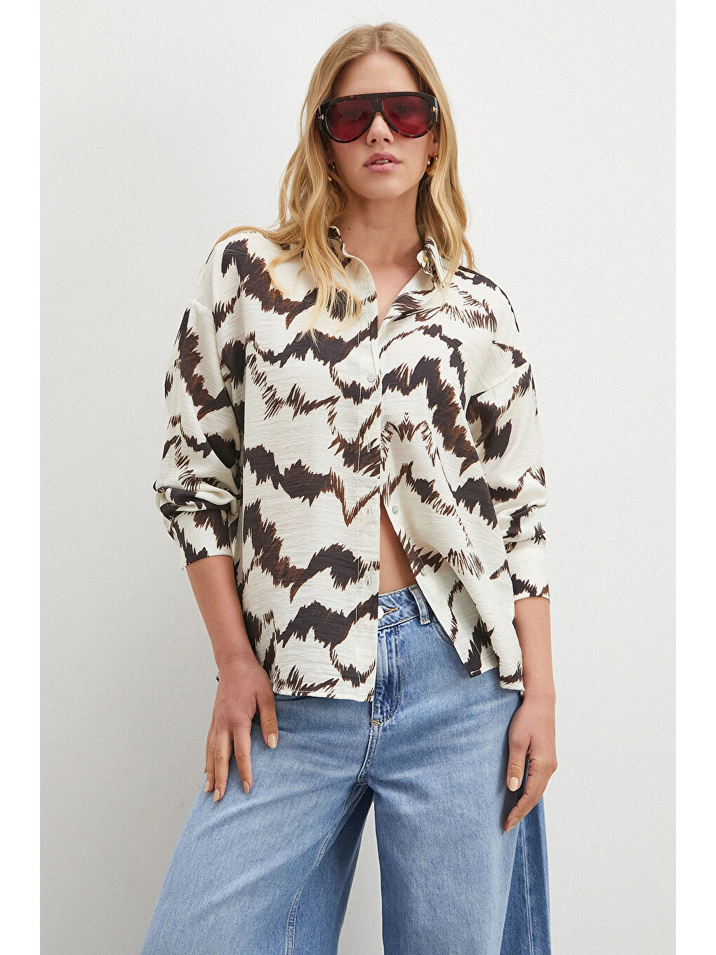 Karışık Mountain Desen Gömlek Kahve-2