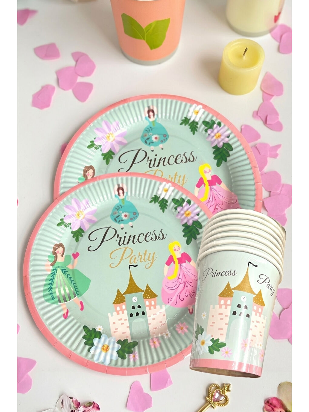 Yeşil Mint Prenses Temalı 8'li Tabak Bardak Set-2