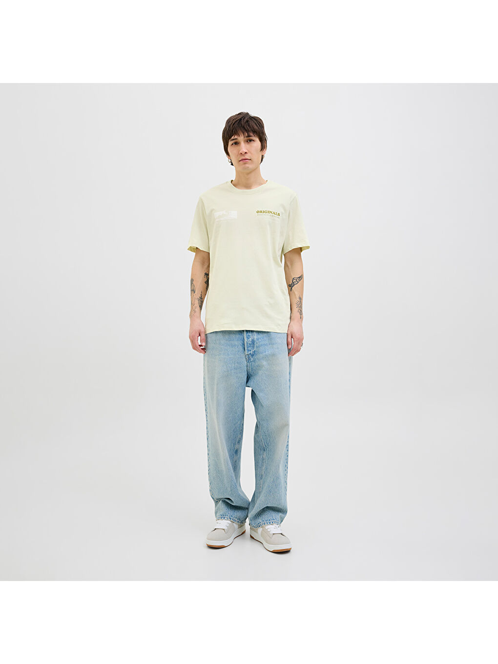 Star Erkek Ekru Yuvarlak Yaka Spor Tişört-1