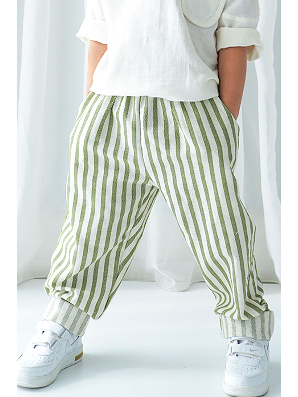 Catz Kids Lila Carrot Pantolon Yeşil Çizgili Keten
