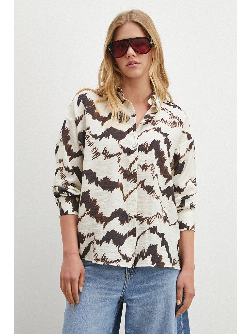 Karışık Mountain Desen Gömlek Kahve-3