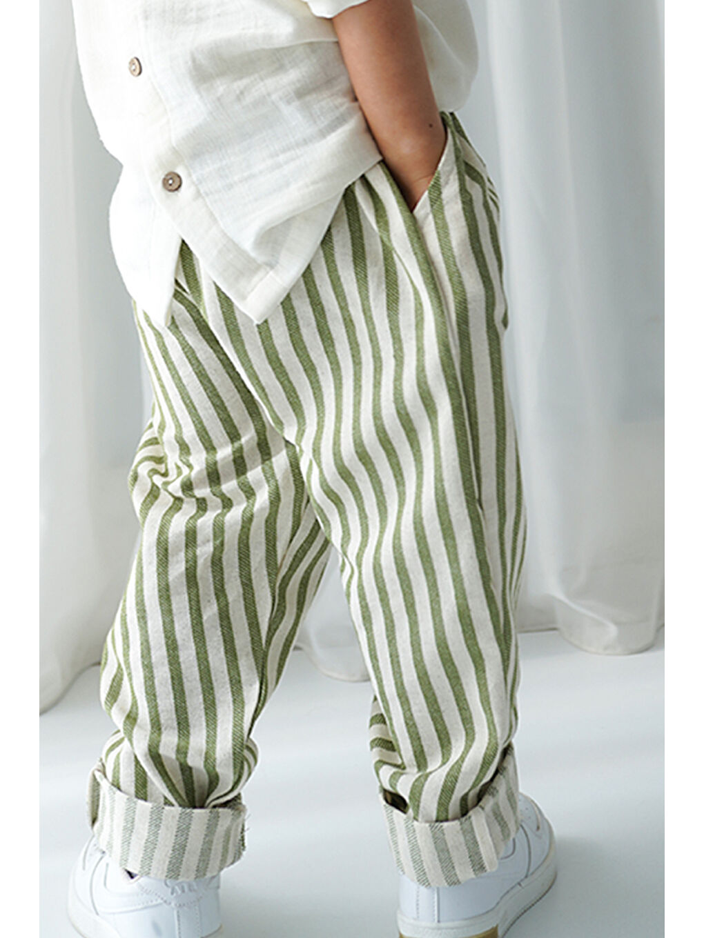 Catz Kids Lila Carrot Pantolon Yeşil Çizgili Keten - 1