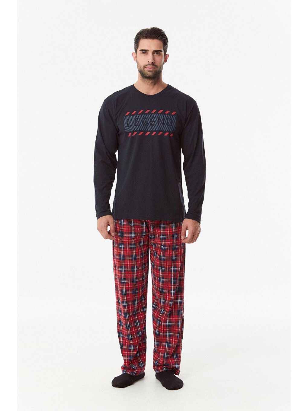 Lacivert Baskılı Bisiklet Yaka Pijama Takımı-3