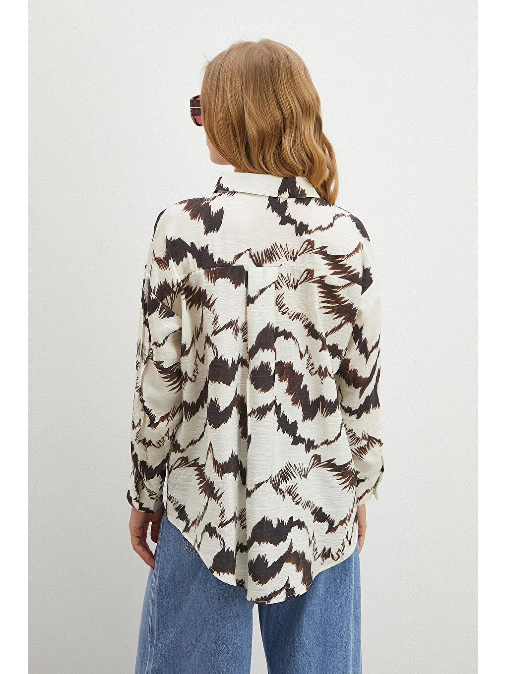 Karışık Mountain Desen Gömlek Kahve-5