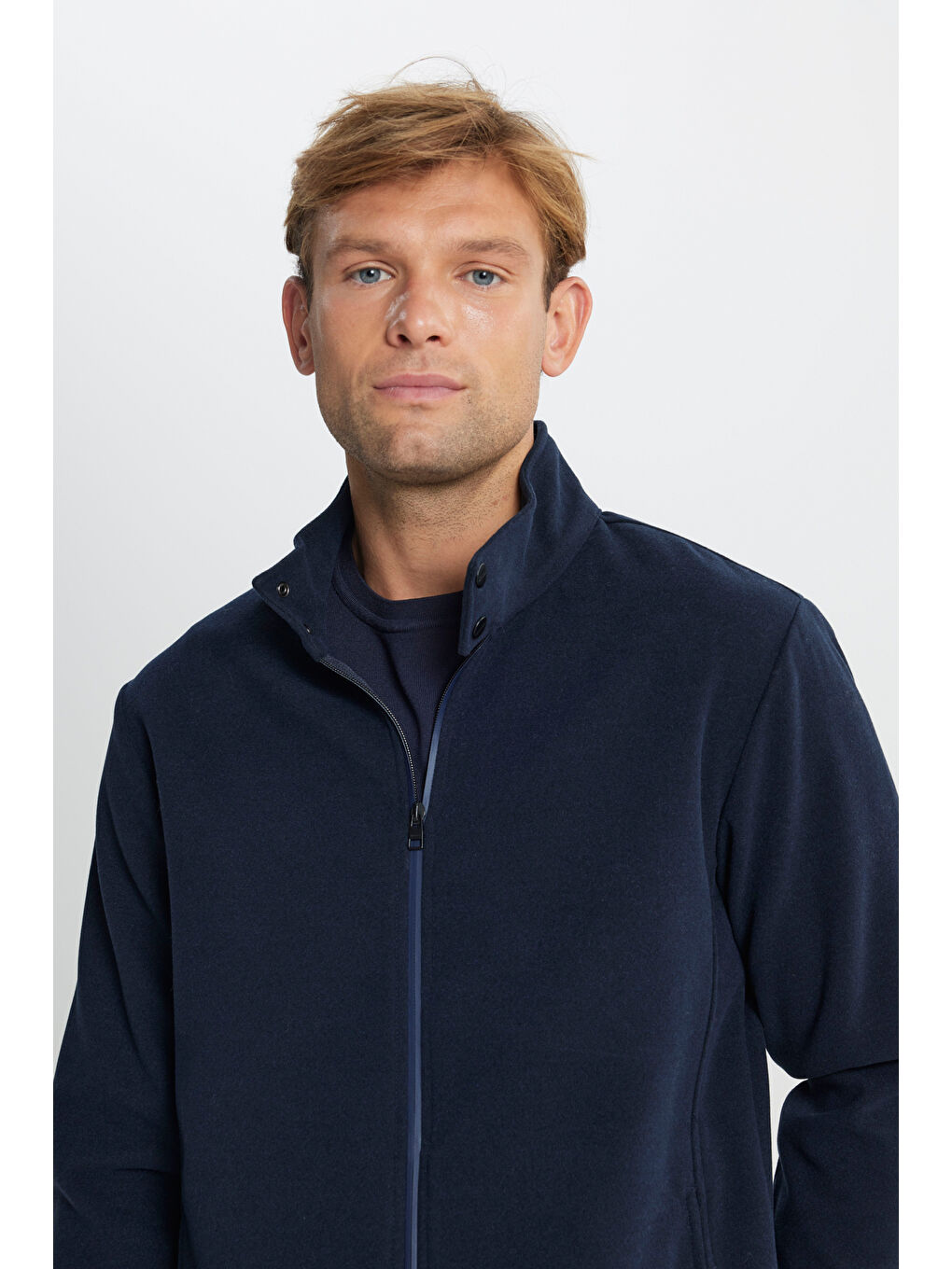 Erkek Antrasit-Melanj Sıcak Tutan Standart Fit Normal Kesim Dik Yaka Cepli Fermuarlı Sweatshirt Pol--3