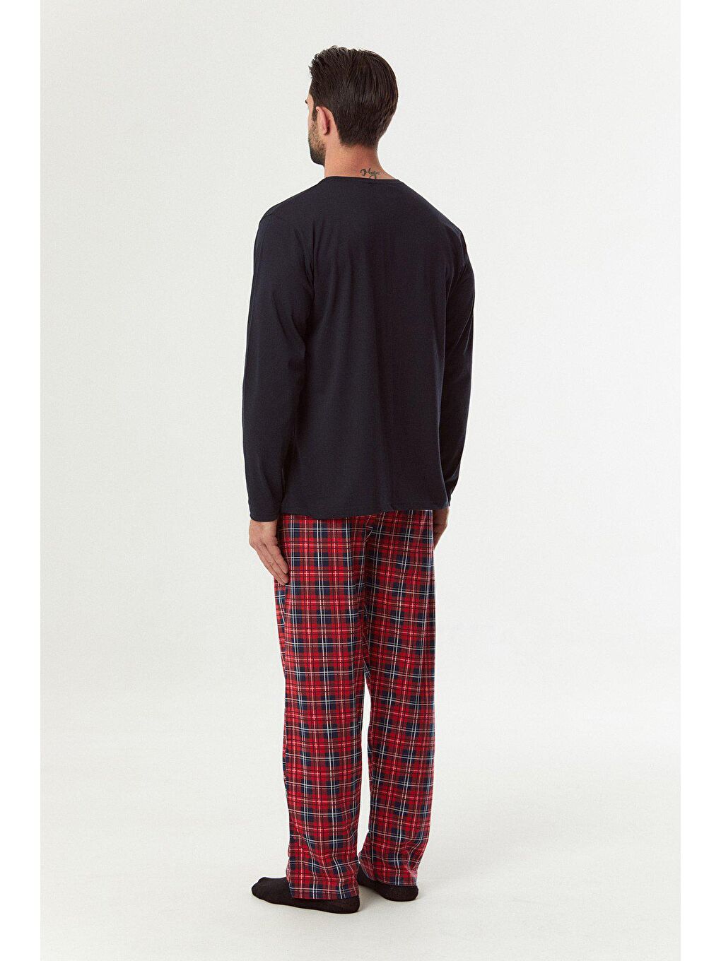 Lacivert Baskılı Bisiklet Yaka Pijama Takımı-4