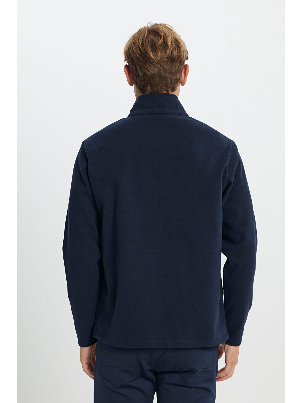 Erkek Antrasit-Melanj Sıcak Tutan Standart Fit Normal Kesim Dik Yaka Cepli Fermuarlı Sweatshirt Pol--4