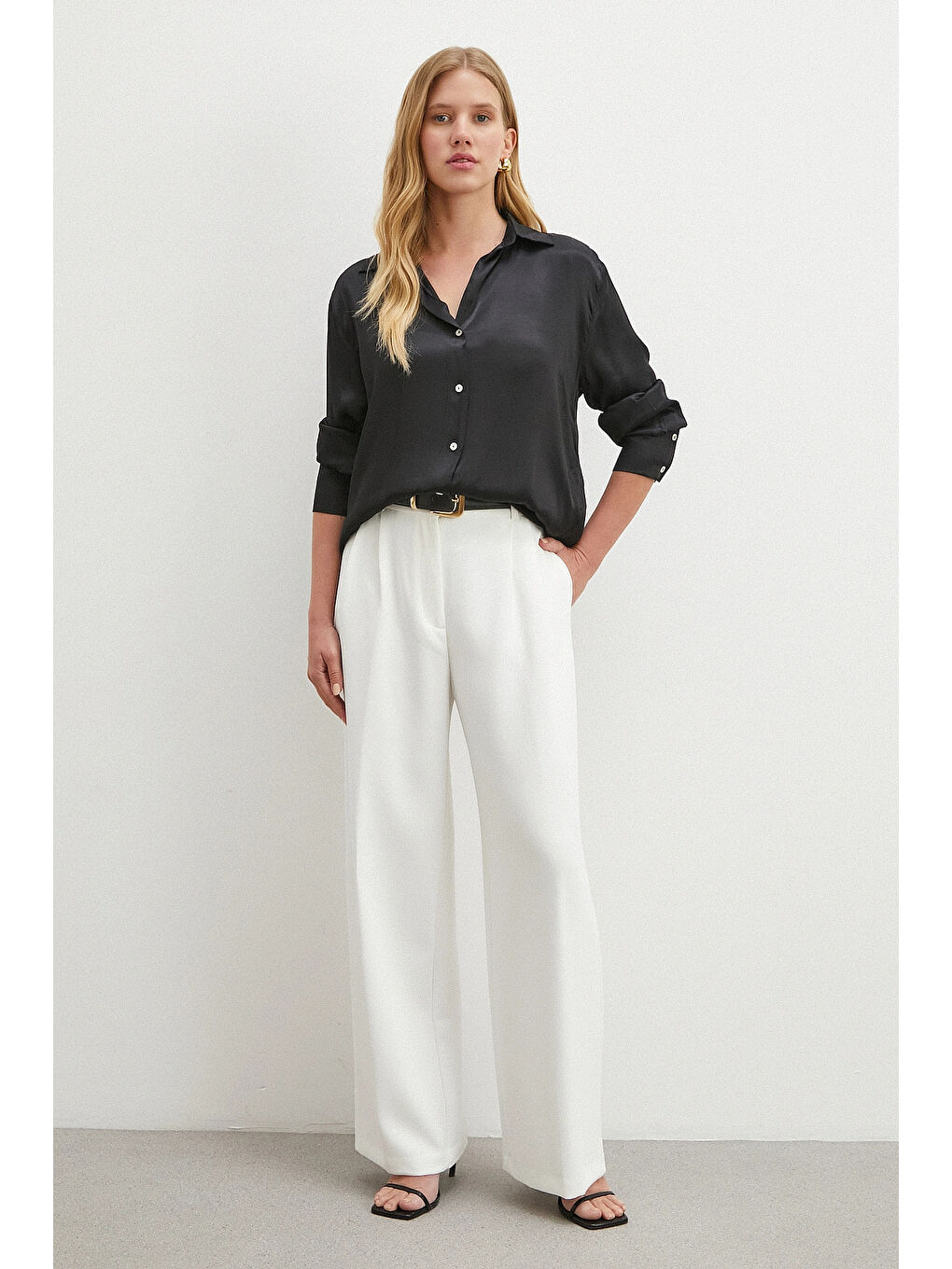 Viskon Saten Gömlek Siyah-4