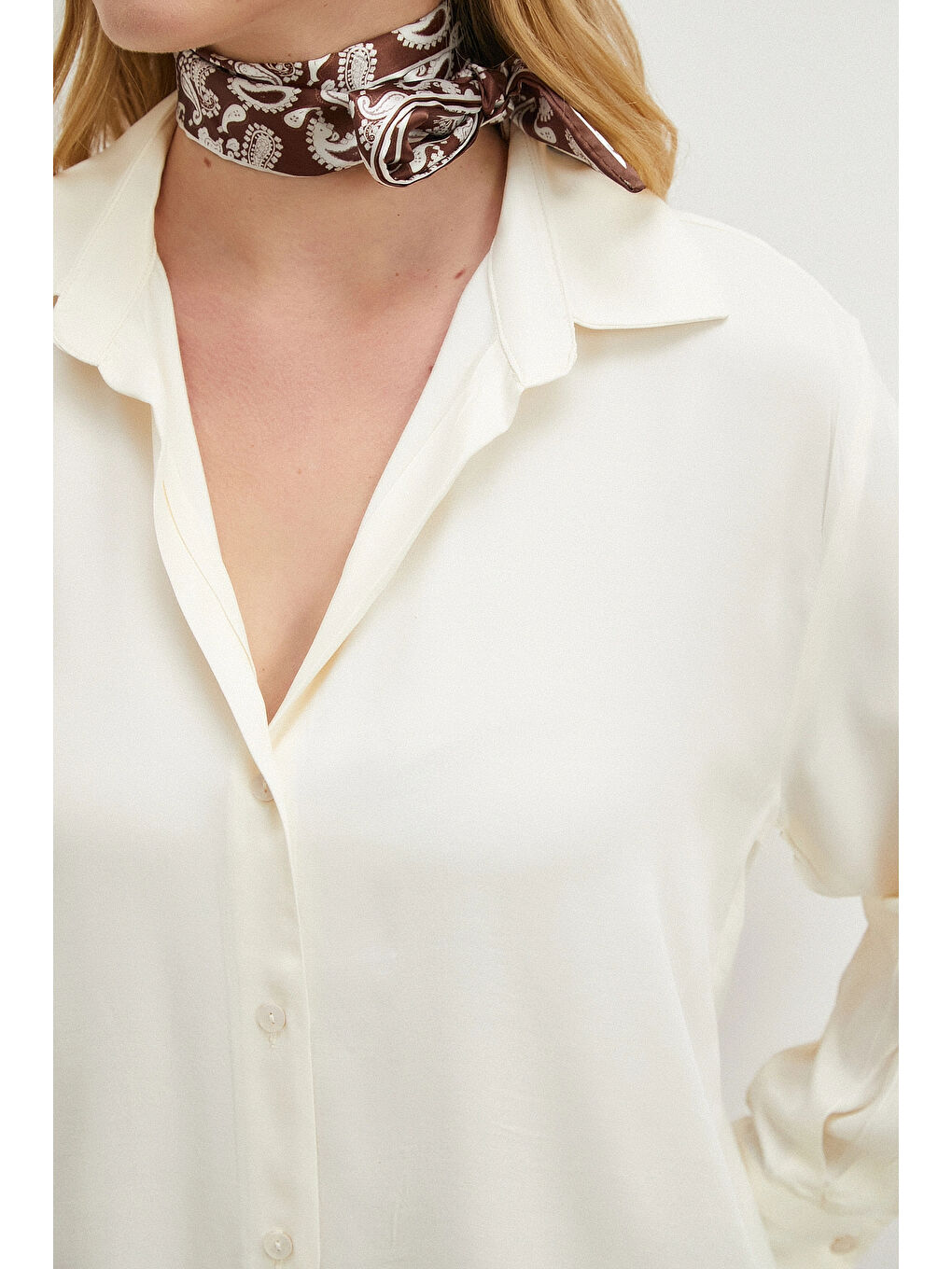 Viskon Saten Gömlek Ekru-4