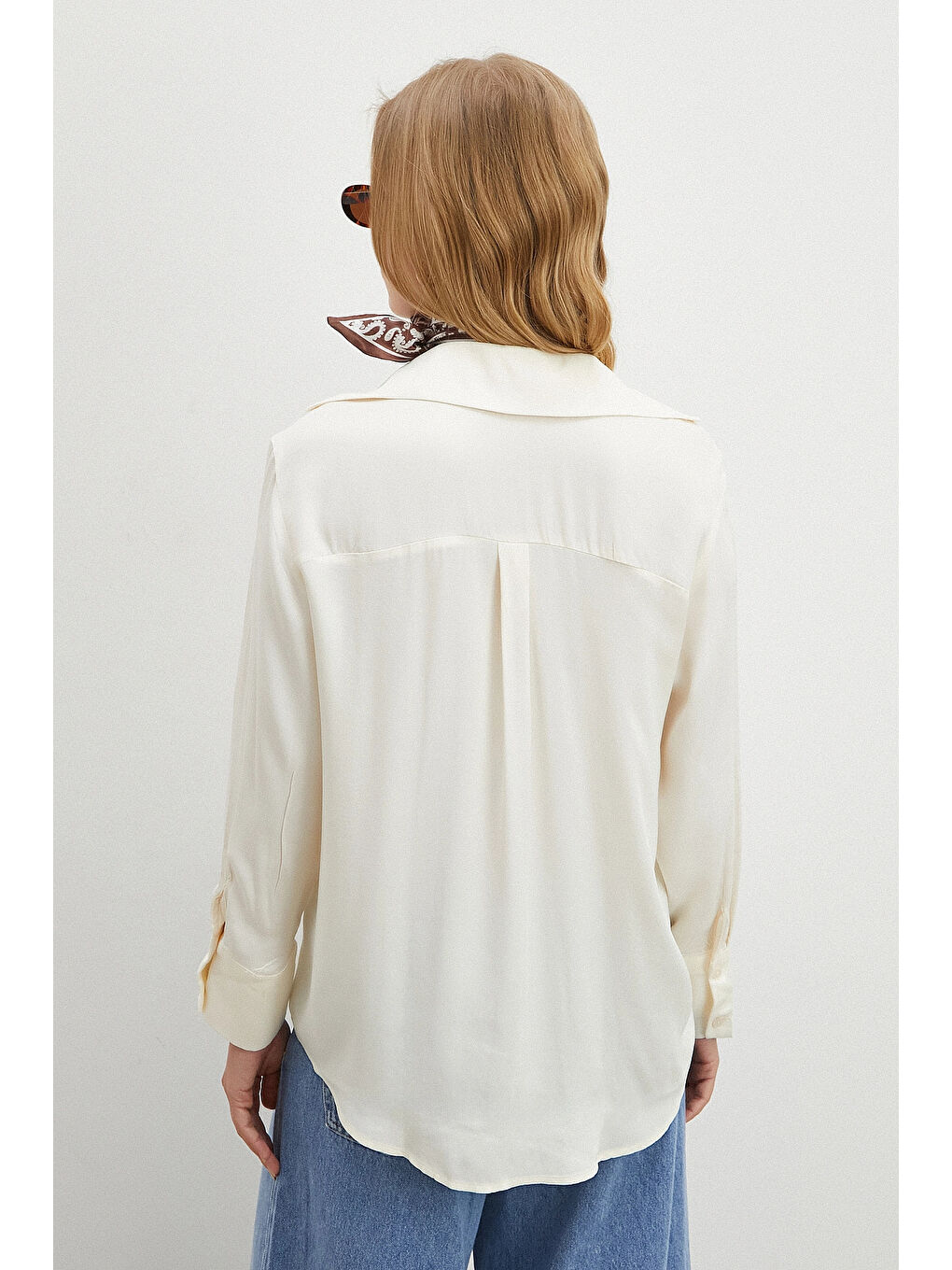 Viskon Saten Gömlek Ekru-5