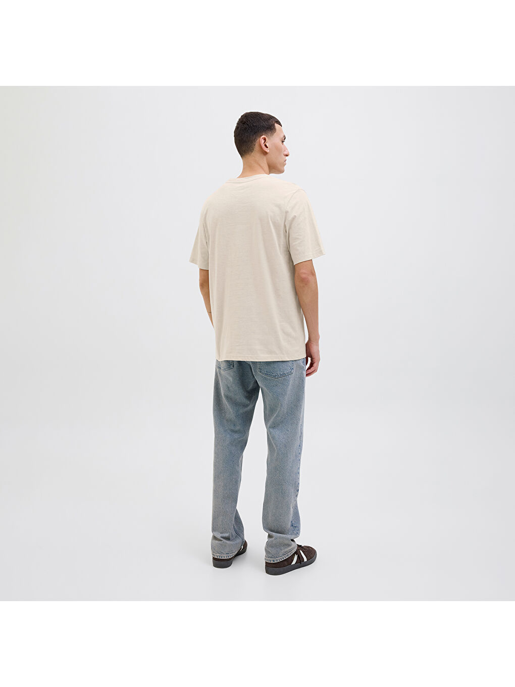 One Color Summer Erkek Bej Yuvarlak Yaka Tişört-2