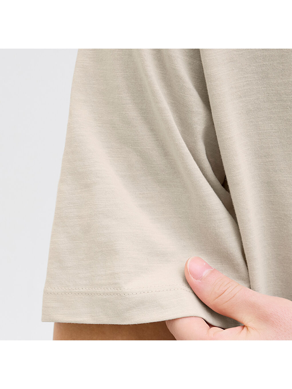 One Color Summer Erkek Bej Yuvarlak Yaka Tişört-3