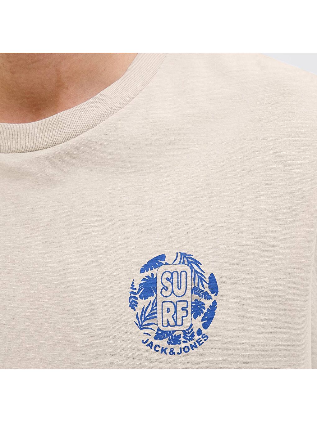 One Color Summer Erkek Bej Yuvarlak Yaka Tişört-4