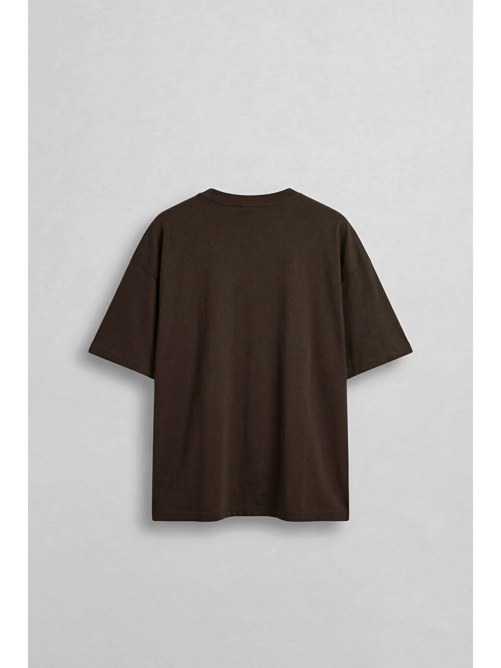 Erkek Boxy Fit Basic %100 Pamuklu T-Shirt Kahverengi-1