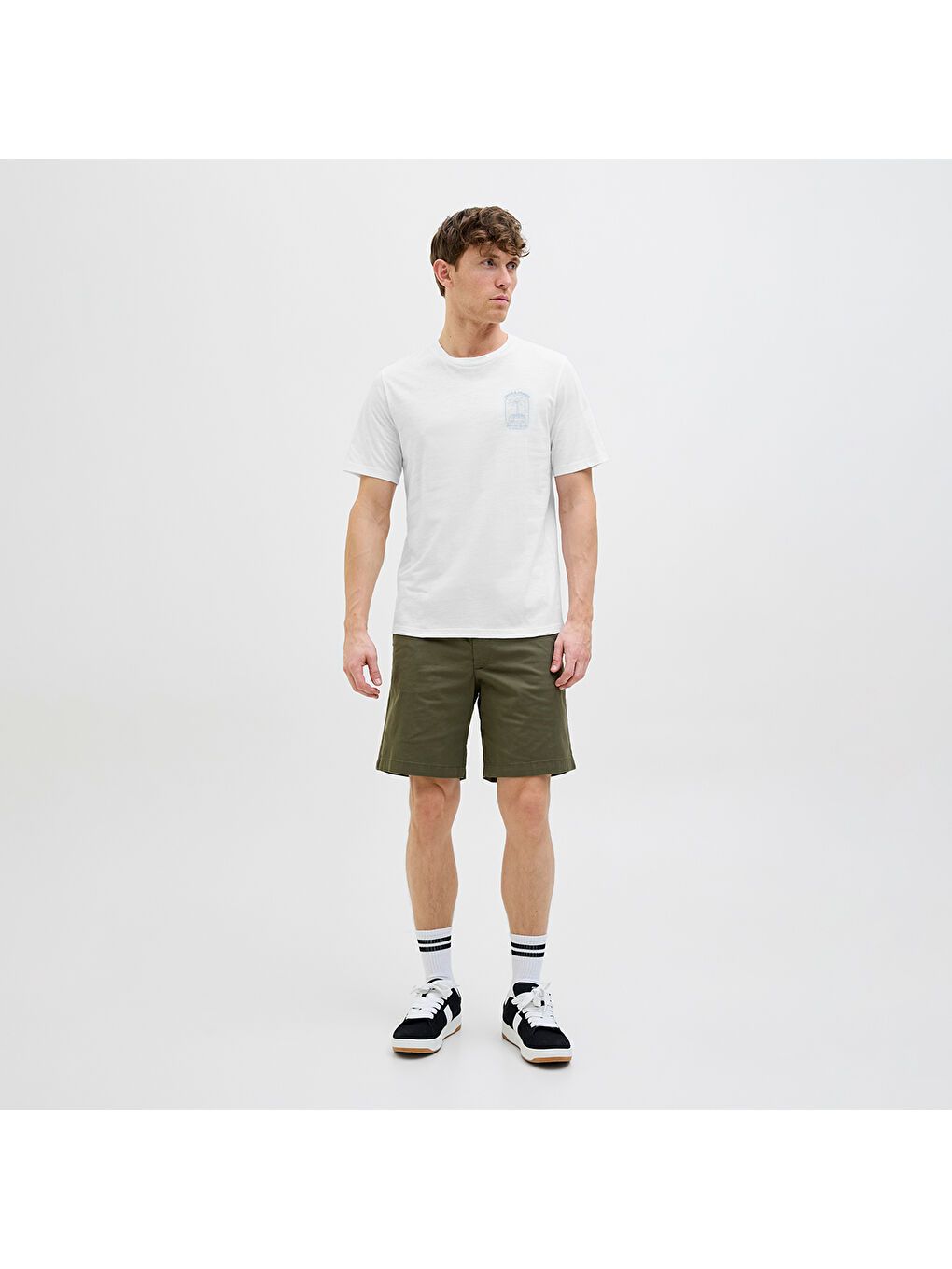 One Color Summer Erkek Beyaz Yuvarlak Yaka Tişört-1