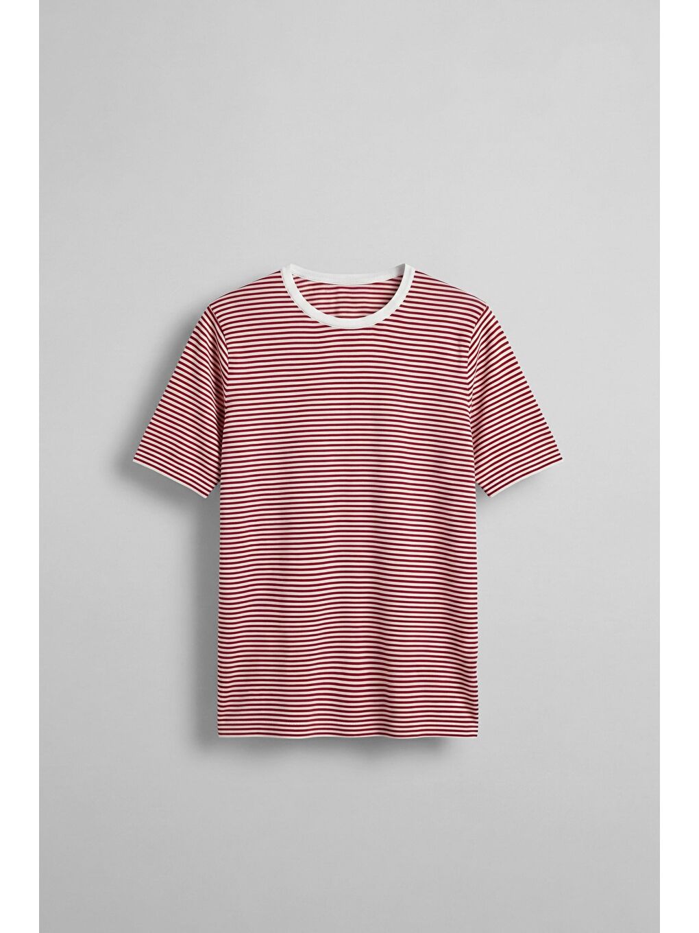 Erkek Regular Fit Çizgili Basic T-Shirt Kırmızı