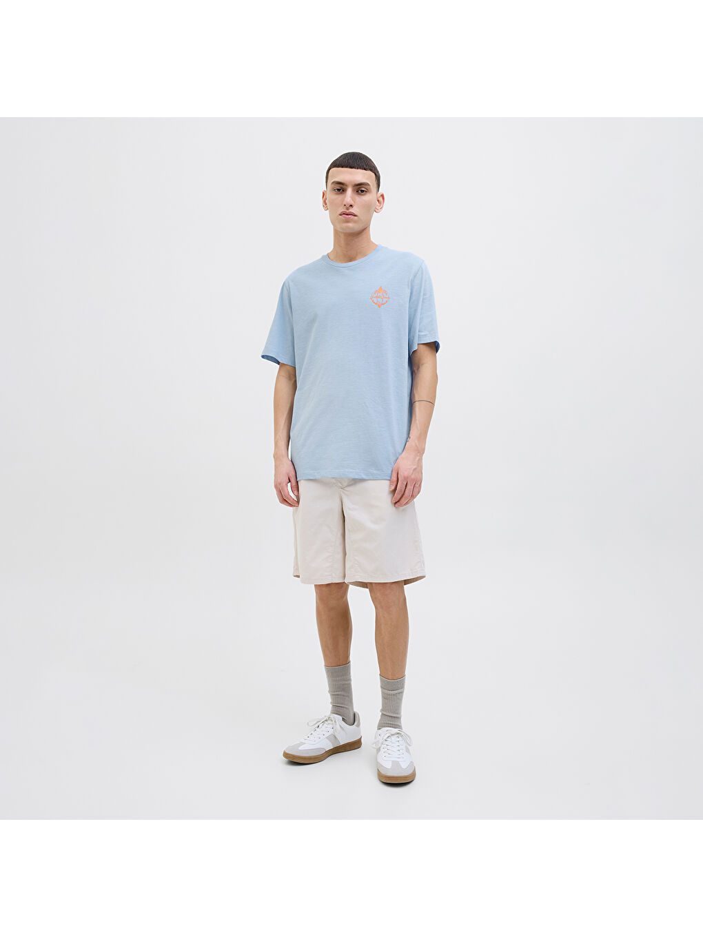 One Color Summer Erkek Mavi Yuvarlak Yaka Tişört-1