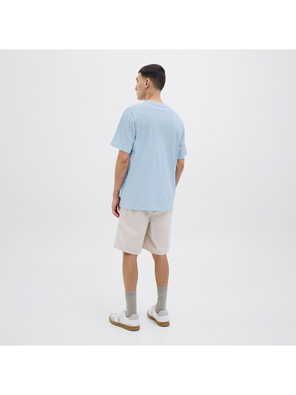 One Color Summer Erkek Mavi Yuvarlak Yaka Tişört-2