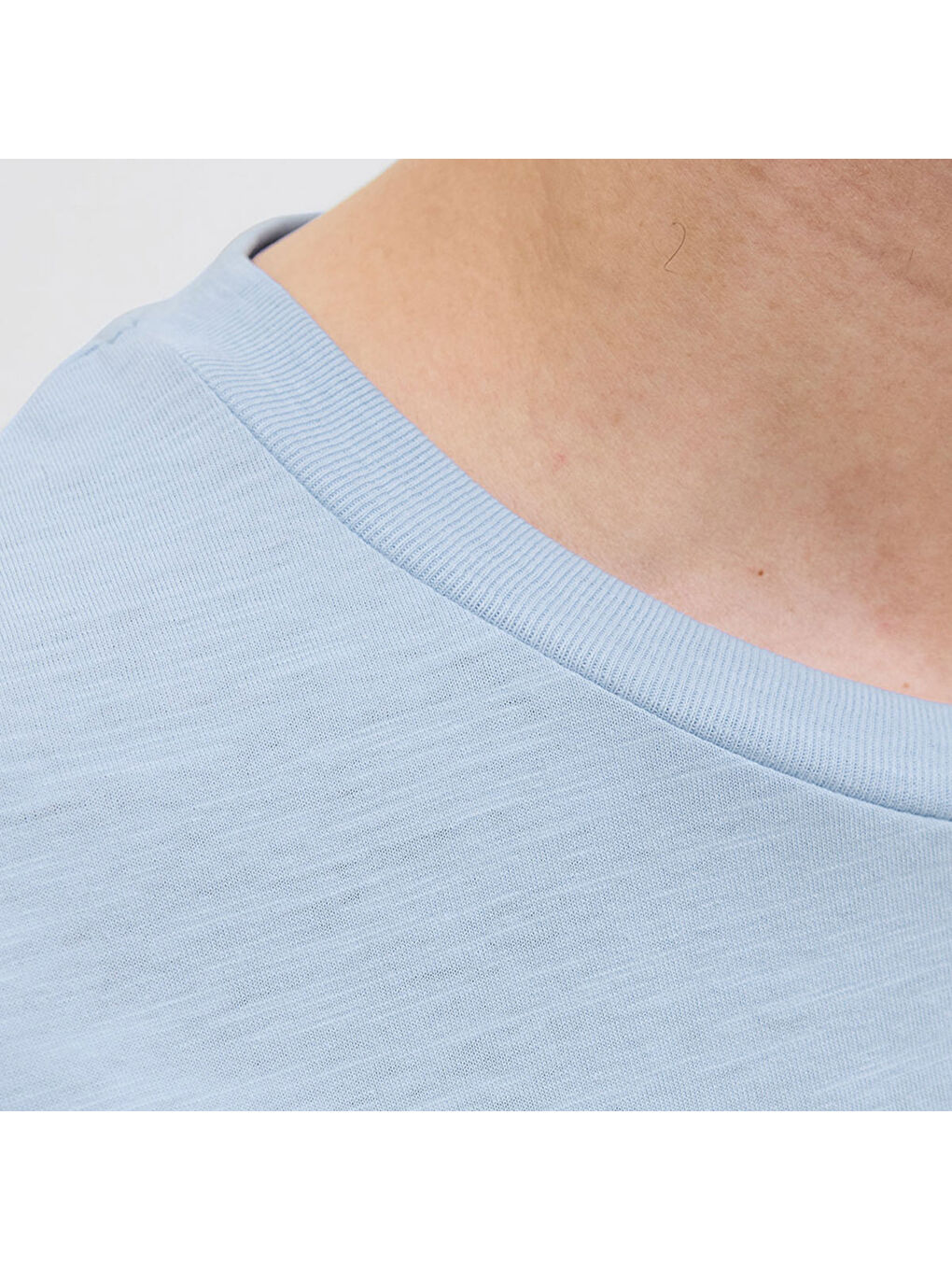 One Color Summer Erkek Mavi Yuvarlak Yaka Tişört-3