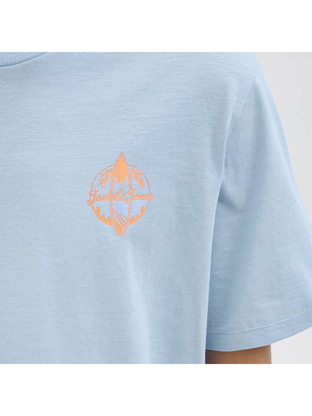 One Color Summer Erkek Mavi Yuvarlak Yaka Tişört-4