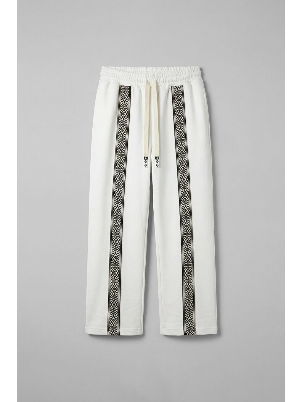 Erkek Şeritli Etnik Desenli Rahat Baggy Fit Eşofman Beyaz