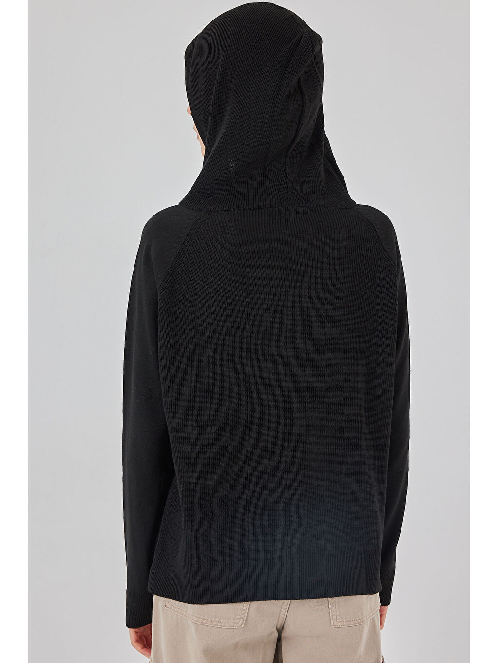 Kadın Kapüşonlu Triko Kazak 15941 - Siyah-5