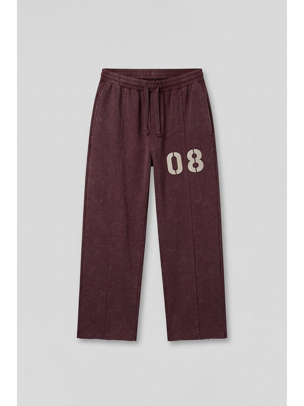 Erkek Baggy Fit Vintage Yıkamalı 08 Baskılı Eşofman Altı Bordo