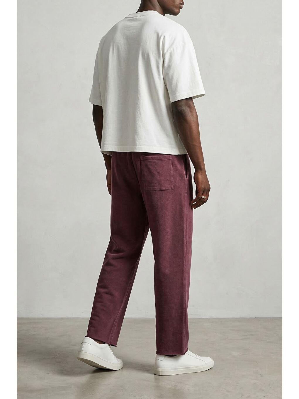 Erkek Baggy Fit Vintage Yıkamalı 08 Baskılı Eşofman Altı Bordo-3