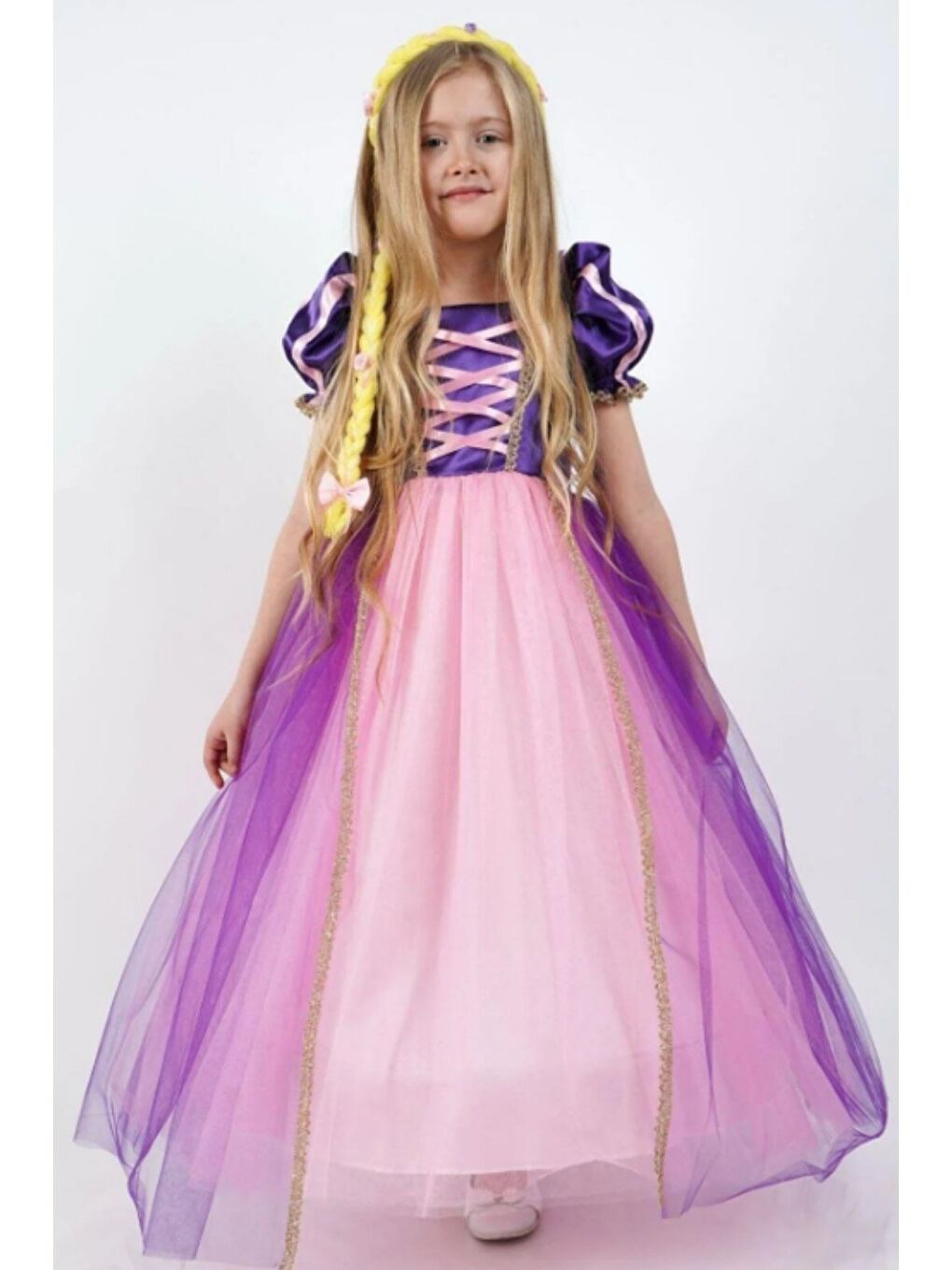 Karışık Rapunzel Prenses Kız Çocuk Elbise-3