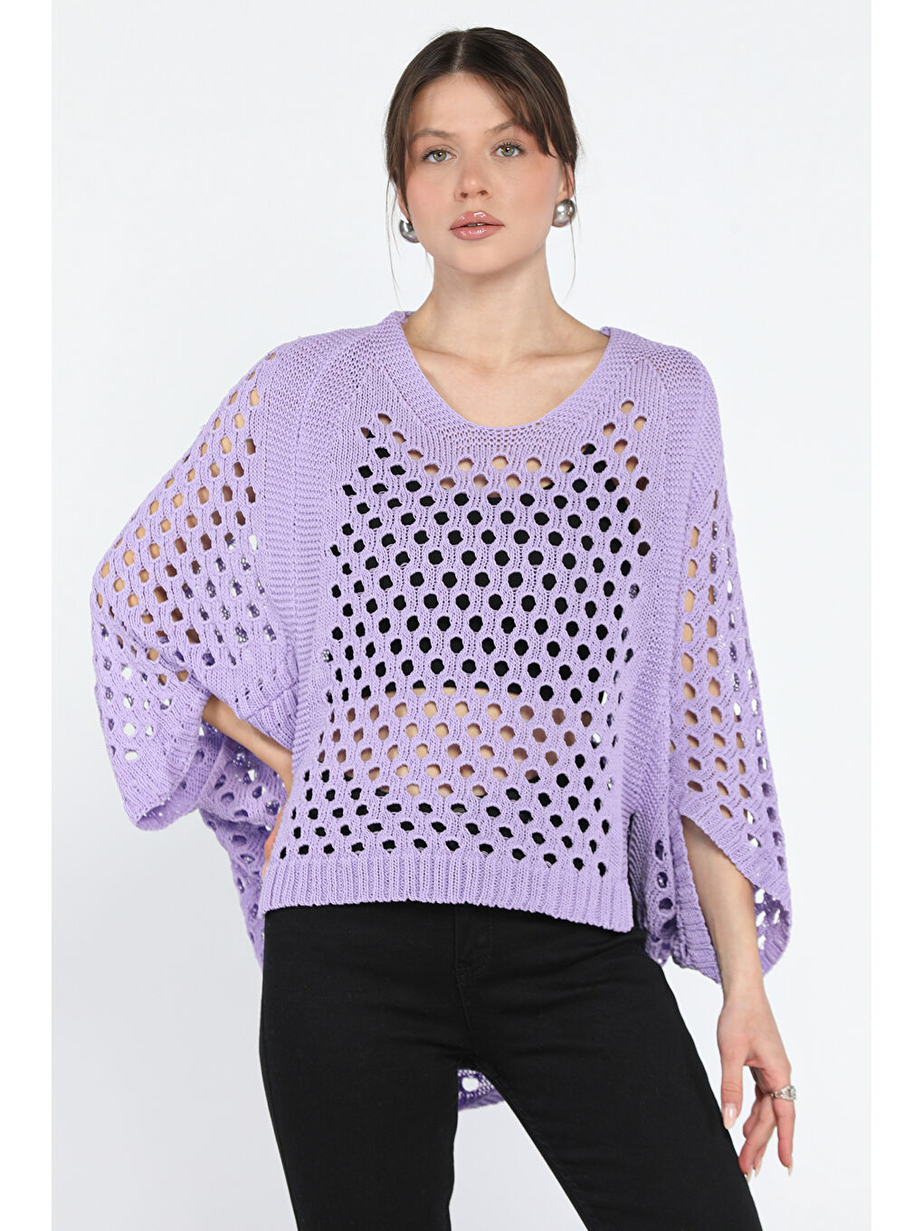 Lila Ajurlu Kadın Triko Bluz