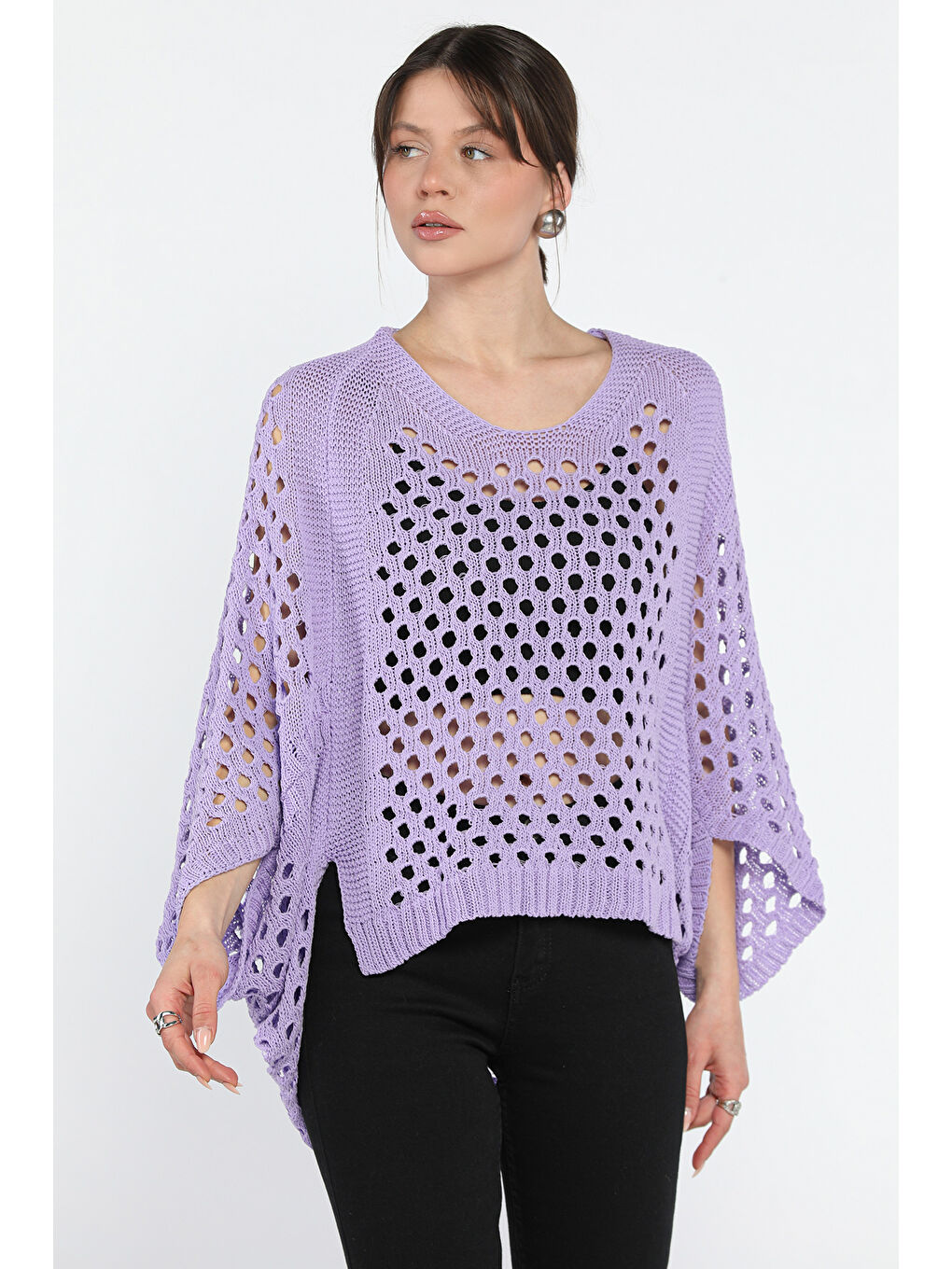 Lila Ajurlu Kadın Triko Bluz-1