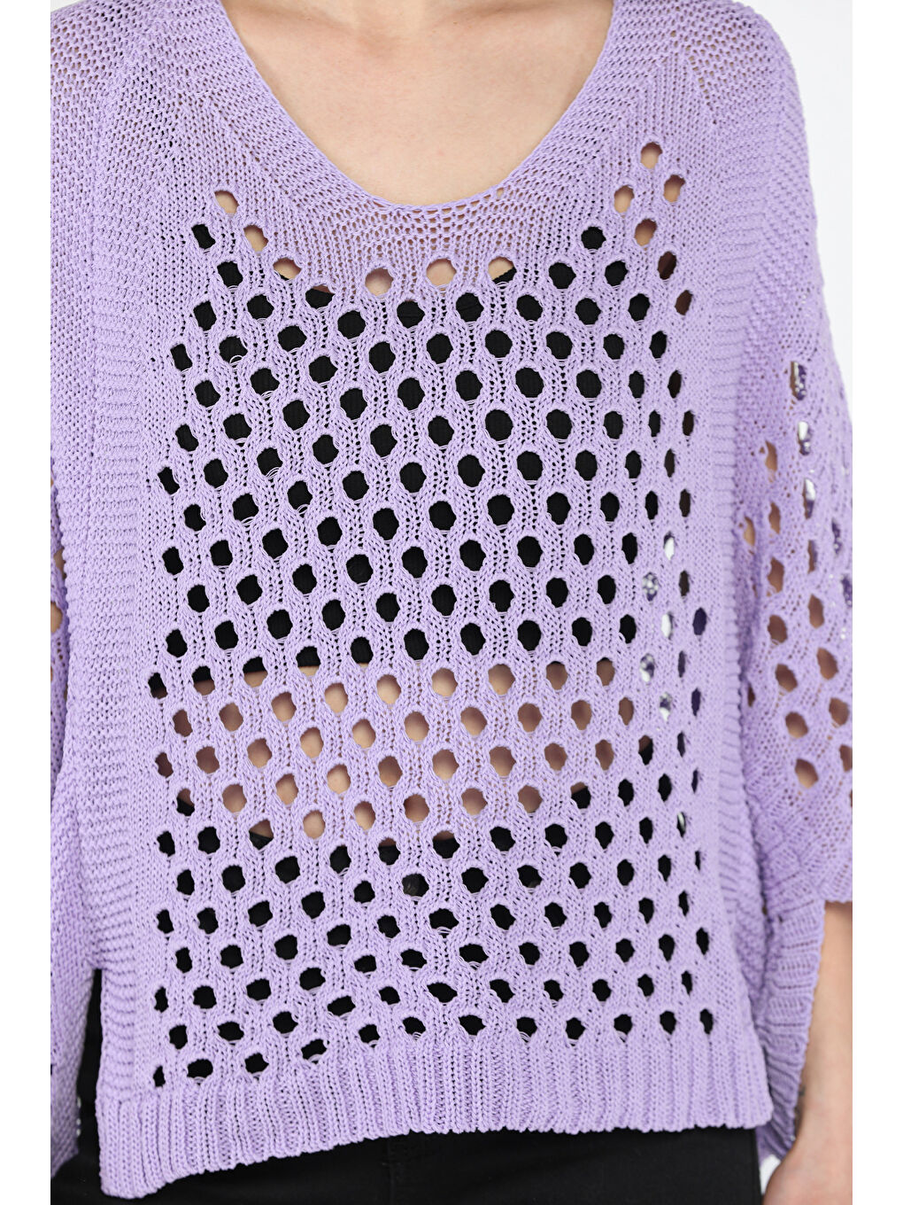 Lila Ajurlu Kadın Triko Bluz-3