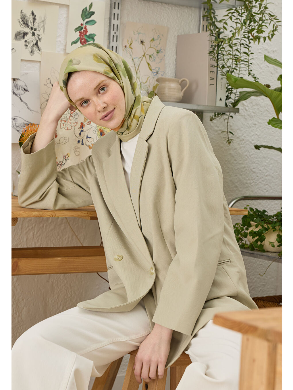 Isla Desen Pamuk İpek Eşarp Yeşil-1