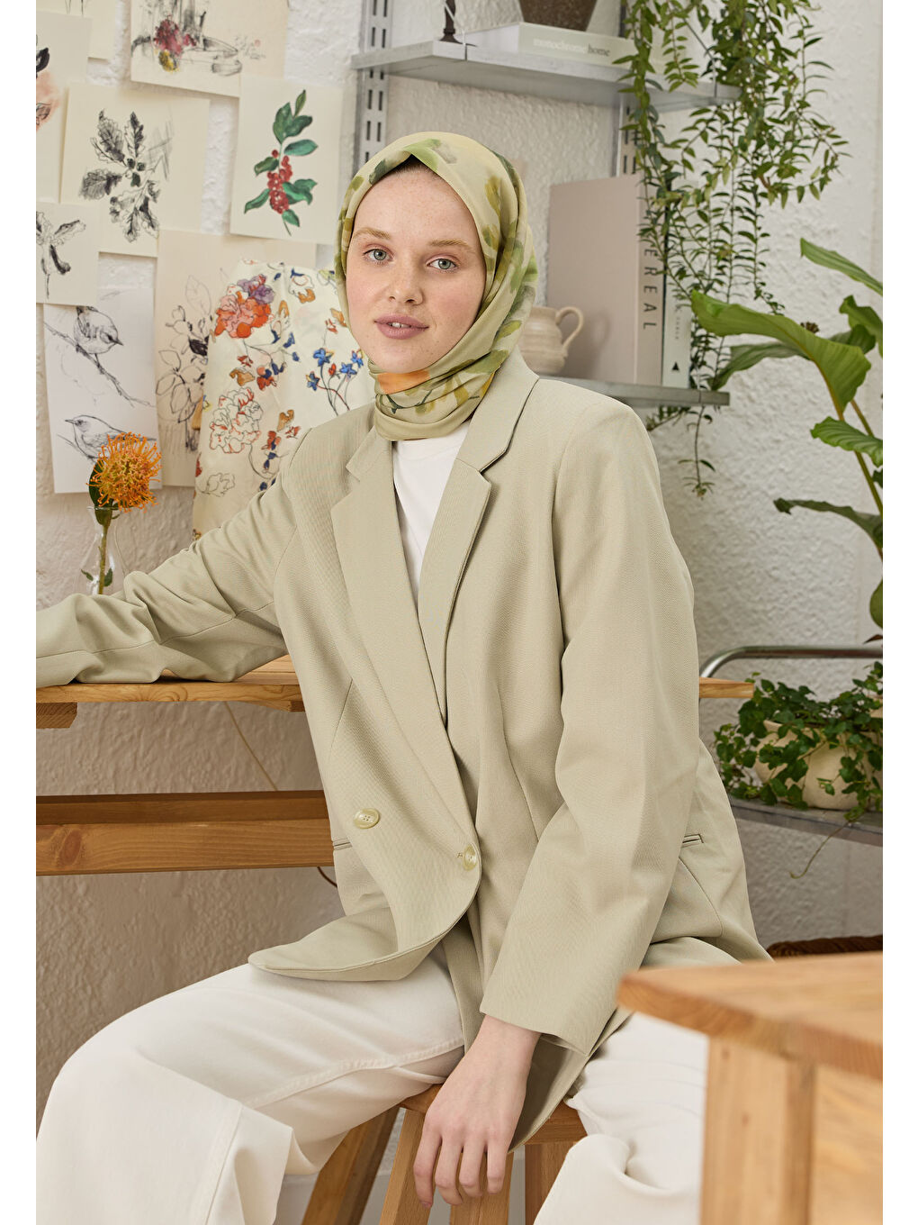 Isla Desen Pamuk İpek Eşarp Yeşil-2