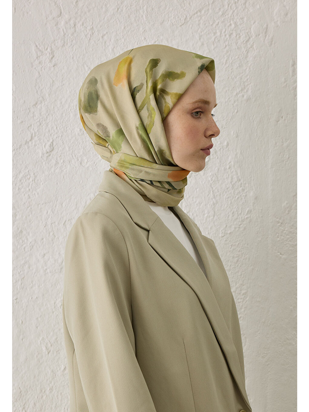 Isla Desen Pamuk İpek Eşarp Yeşil-3