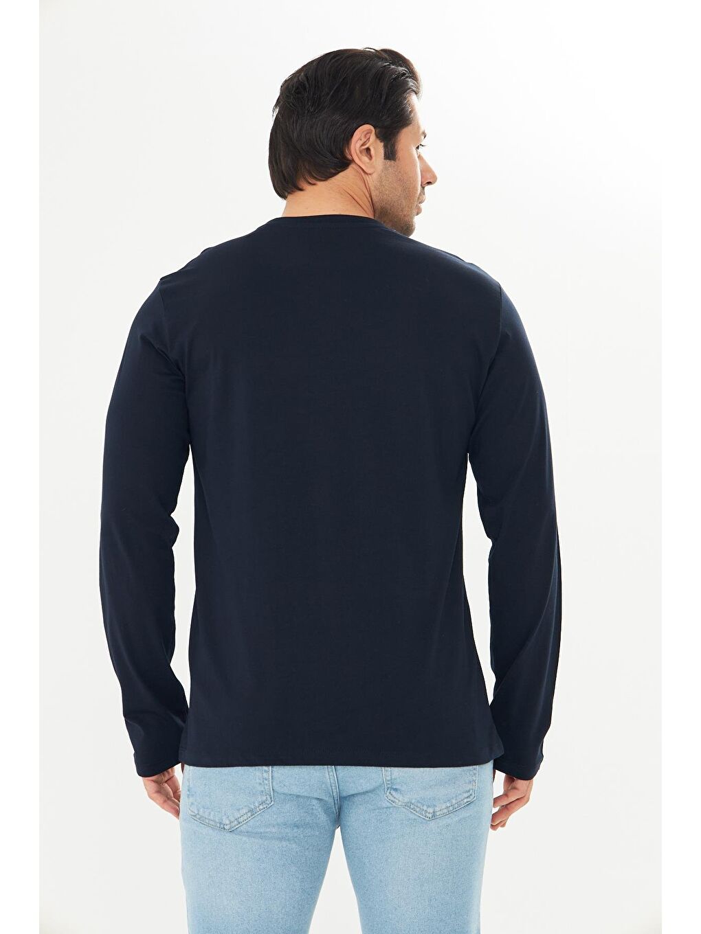 Erkek Pamuklu Bisiklet Yaka Uzun Kollu Tişört Lacivert 5020-L-6
