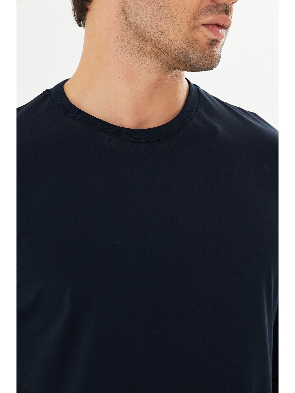 Erkek Pamuklu Bisiklet Yaka Uzun Kollu Tişört Lacivert 5020-L-7
