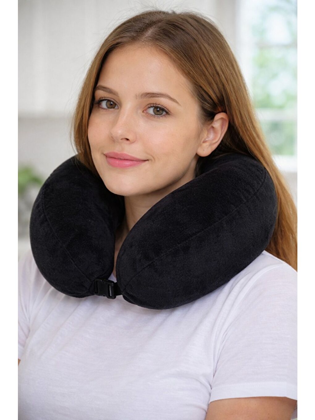 Siyah Seyahat Yastığı Ortopedik Boyun Destek Yastığı U Tipi Konforlu