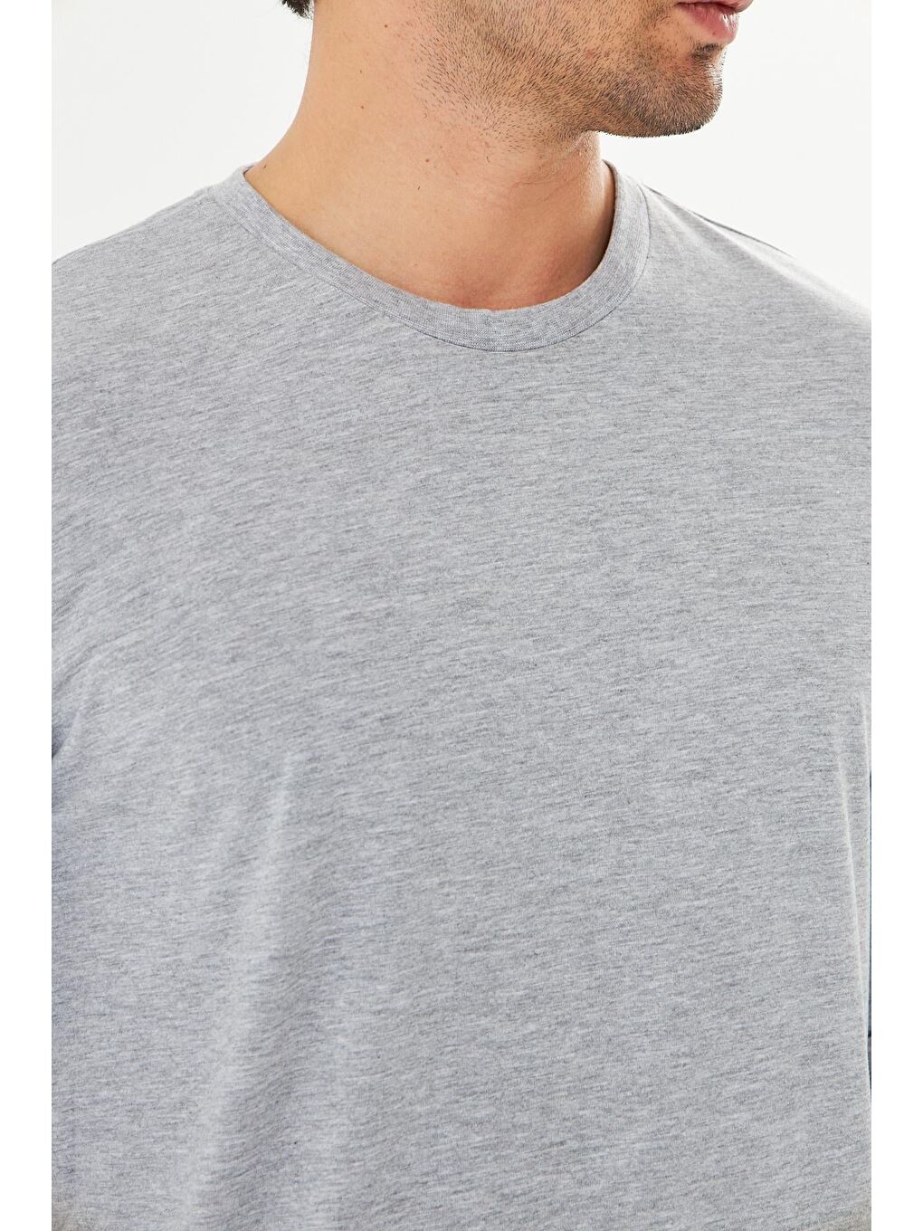 Erkek Pamuklu Bisiklet Yaka Uzun Kollu Tişört Gri Melanj 5020-G-7