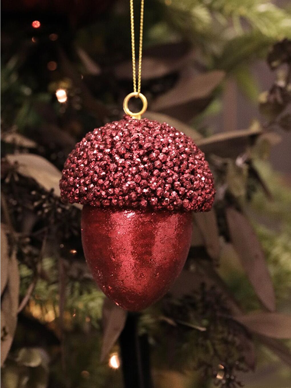 Yılbaşı Ağaç Süsü Meşe Palamudu Asılabilir Lüks Dekoratif Süs Bordo 10 cm