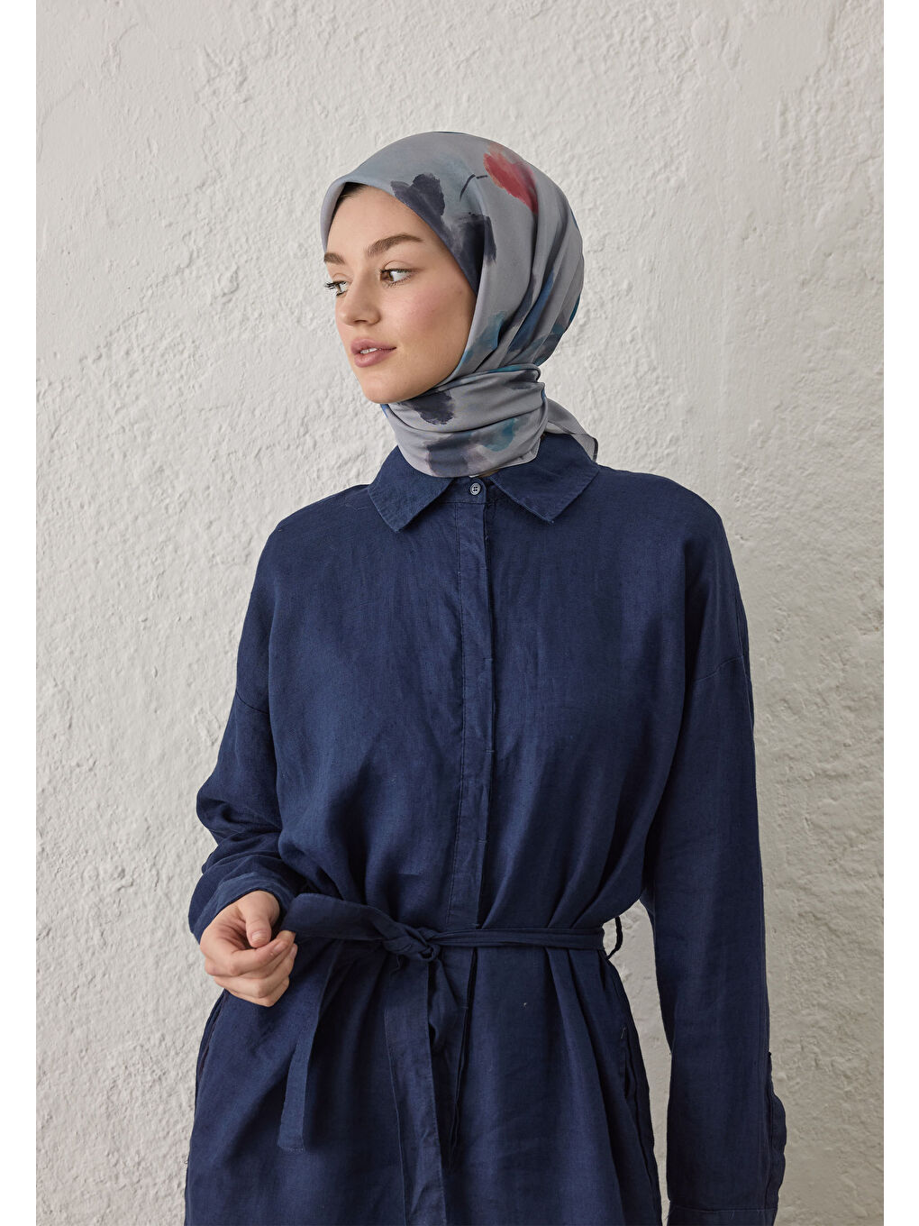 Isla Desen Pamuk İpek Eşarp Mavi-3