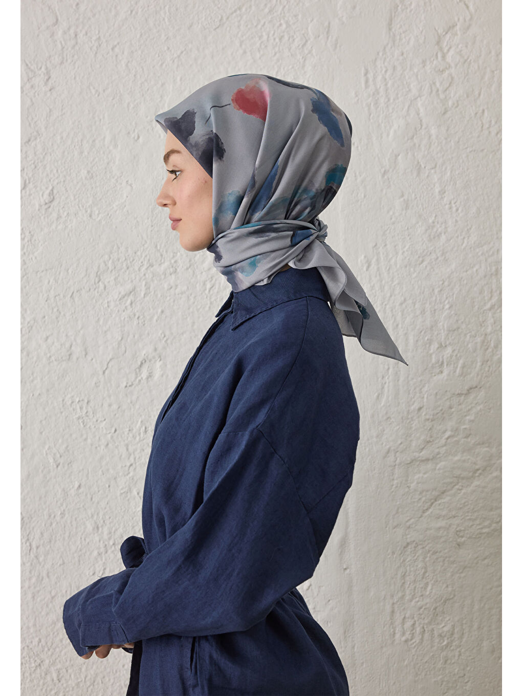 Isla Desen Pamuk İpek Eşarp Mavi-4