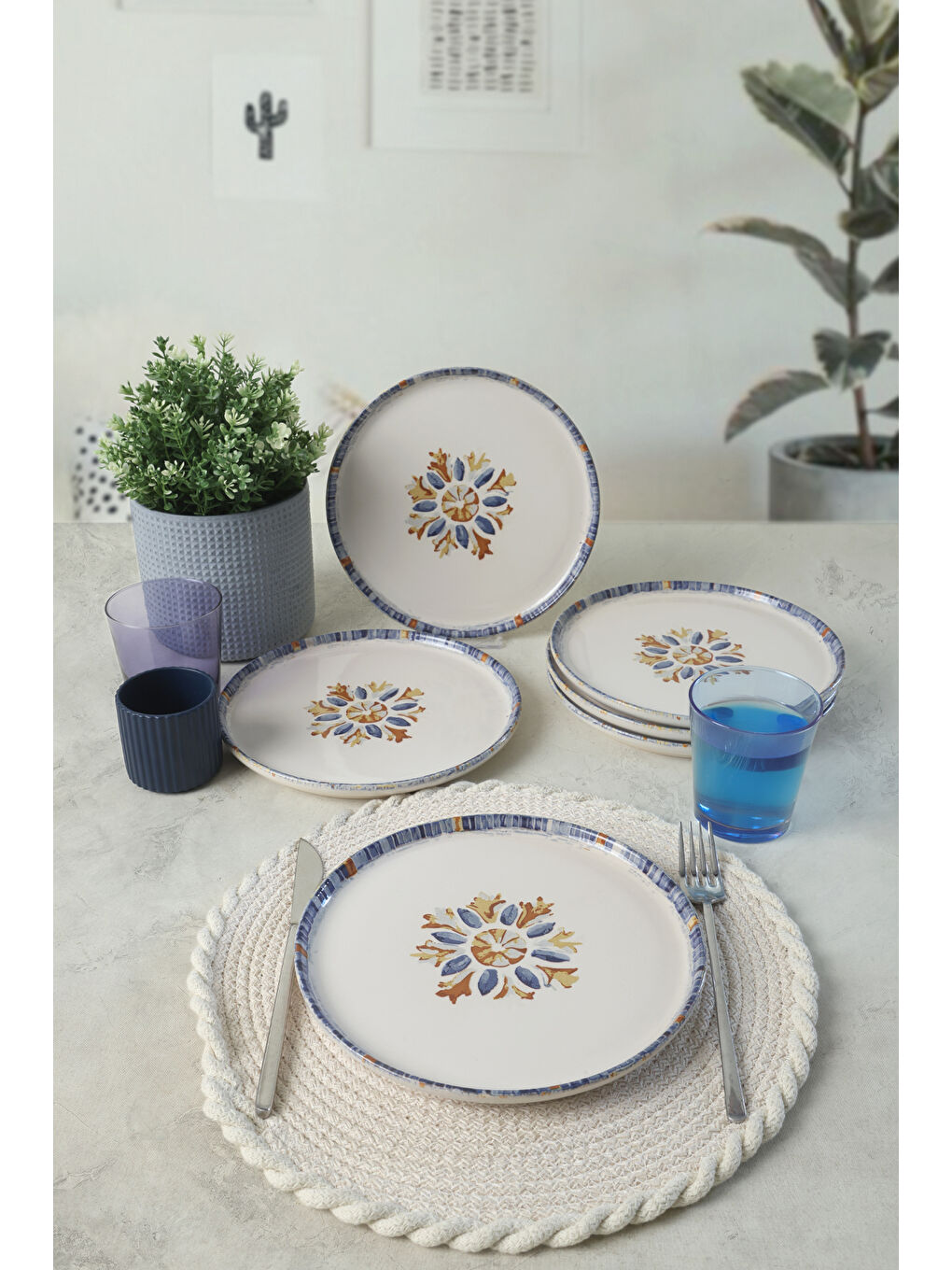 Karışık Sapphire Nordıc Pasta Tabağı 22 Cm 6 Adet-1