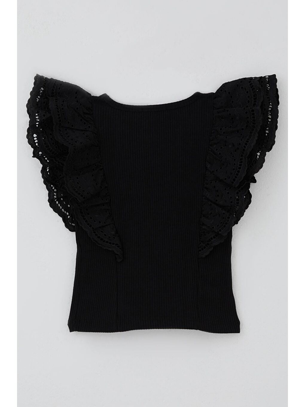 Kız Çocuk Tişört Güpürlü Çiçek & Yaprak Nakışlı Siyah (6-12 Yaş)-1