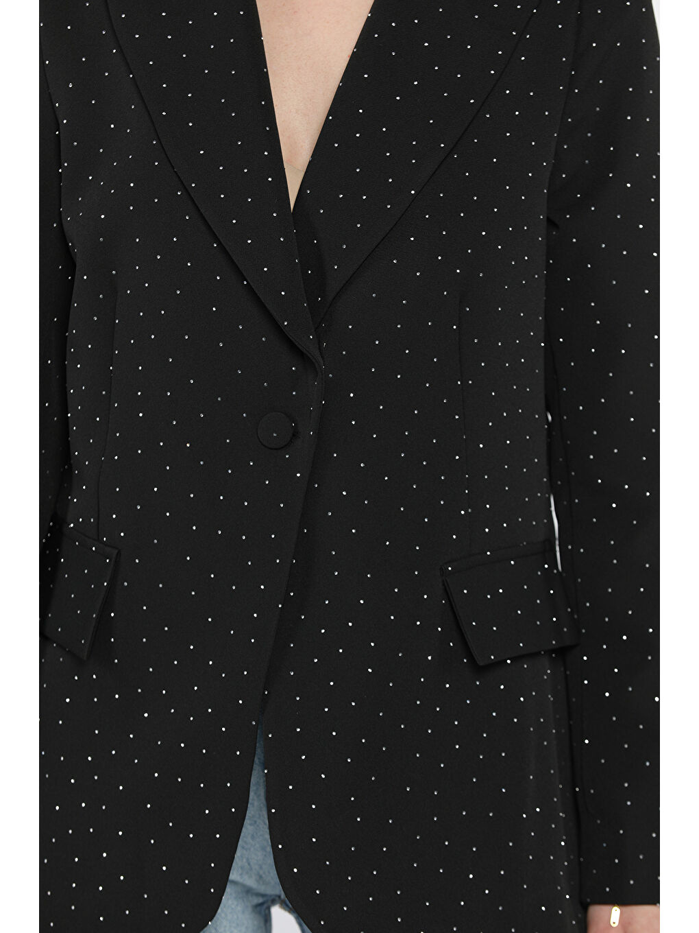 Siyah Taş Detaylı Kadın Tarz Blazer Ceket-3