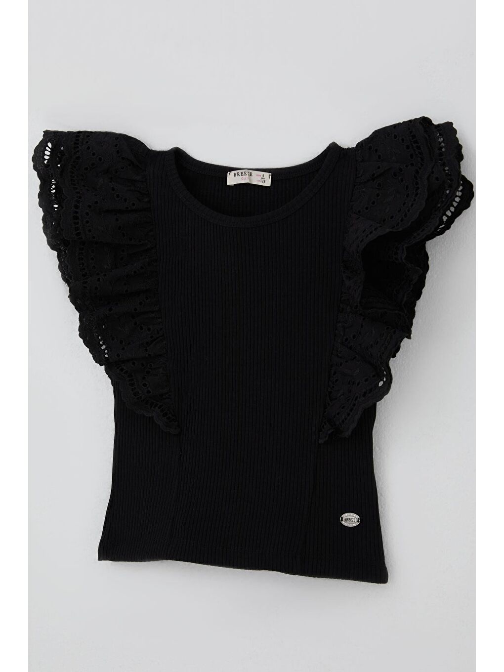 Kız Çocuk Tişört Güpürlü Çiçek & Yaprak Nakışlı Siyah (6-12 Yaş)-2