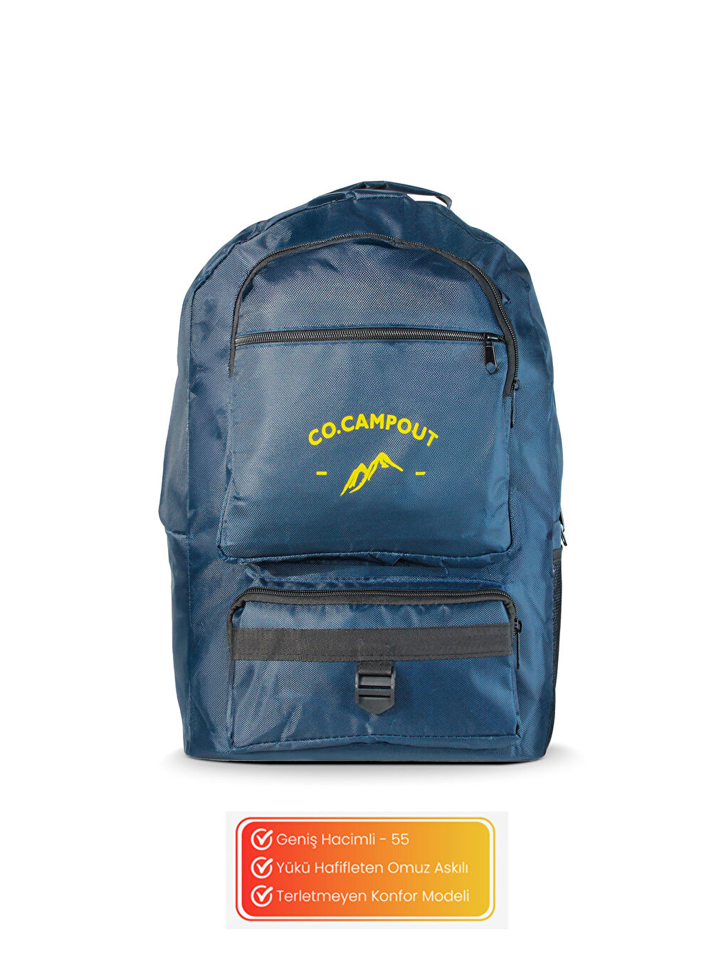 Lacivert Orijinal Körüksüz Ortopedik Konfor Modeli Çok Gözlü Gezi Seyahat Yürüyüş Dağcı Kamp Spor Sırt Çantas-1