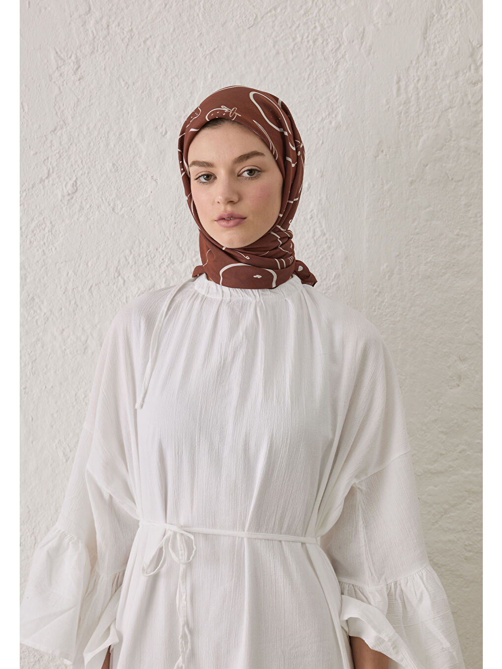 Eloıse Desen Pamuk İpek Eşarp Bordo-2