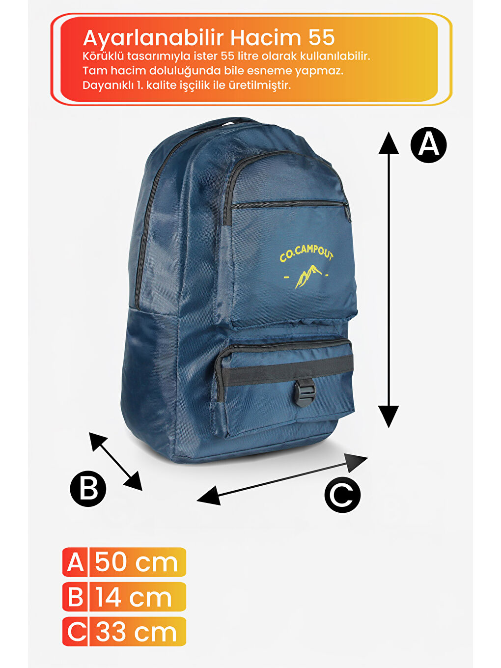 Lacivert Orijinal Körüksüz Ortopedik Konfor Modeli Çok Gözlü Gezi Seyahat Yürüyüş Dağcı Kamp Spor Sırt Çantas-3